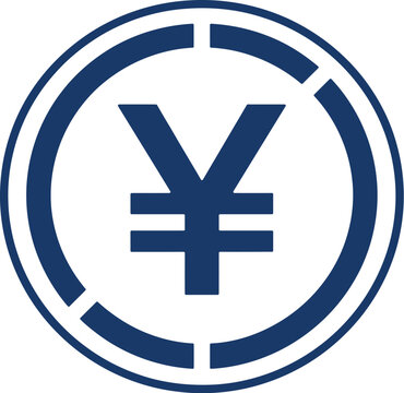 Blue japanese yen currency symbol inside a circular frame design