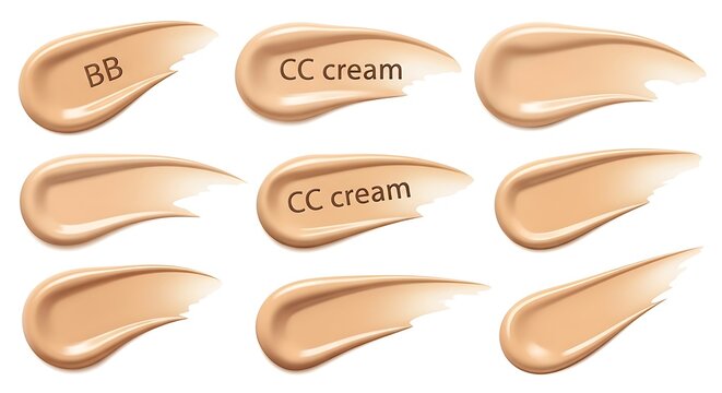Set of cosmetic liquid foundation cream swatches isolated on white background.