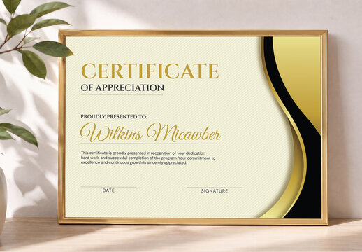Elegant Award Certificate Design Template with Golden Accents