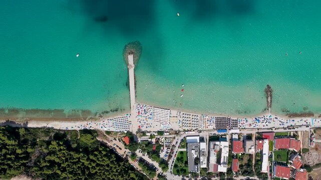 Turquoise Seaside Beach Piers and Resort Buildings