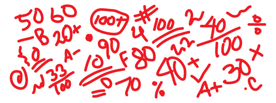 Red Pen Handwritten Exam Grades silhouette icon, symbol, clipart, logo vector illustration. PNG. Editable stroke. Math Symbols.
