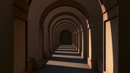 Naklejka premium Classic architectural arcade with identical arches stretching into distance, symmetrical composition, natural light