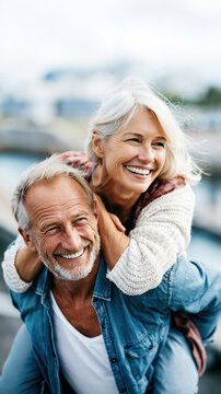 Happy Senior Couple Embracing in Forest AI Generative &ndash; no real persons