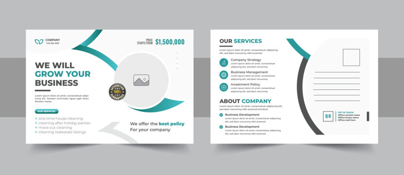 Corporate business postcard design template features modern clean layout for company eddm advertising campaign