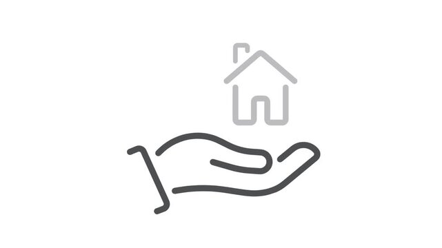 Home care icon in flat style. Hand hold house vector illustration on white isolated background. Building quality business concept.