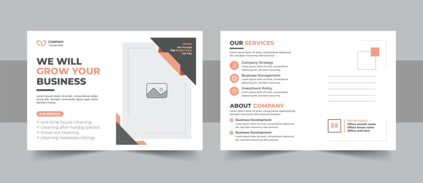 Printable modern corporate business postcard design template and company eddm postcard layout for agency advertisement