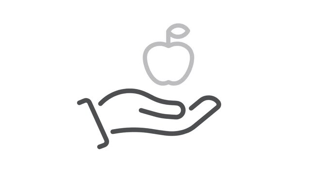 Apple in hand icon. Hand holding an apple, video. 