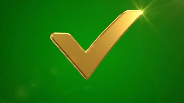 Golden Check Mark on Green: A polished golden check mark symbol shines against a vibrant green background, representing confirmation and approval.