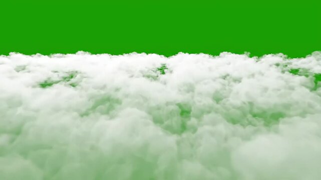 Cinematic white clouds overlay on green screen background for video editing. Abstract vapor smoke effect, soft fluffy fog texture for compositing and visual motion design.