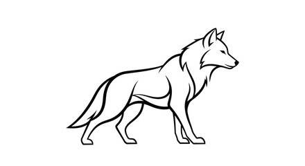 Fototapeta premium Monochrome illustration of a wolf standing isolated on white background