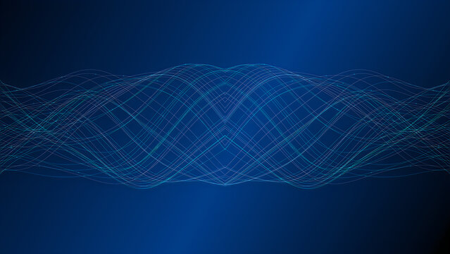 Abstract blue background with glowing digital light waves and flowing lines for technology and business design concepts