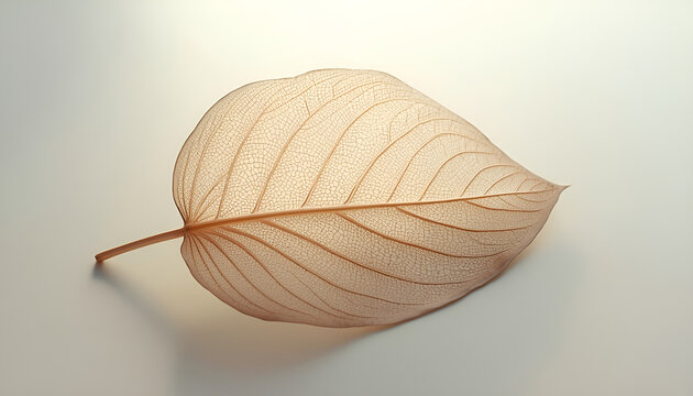 Delicate dried skeleton leaf vein structure on light background with skeleton botanical structure delicate minimalist background filigree detailed artistic close-up translucent withered