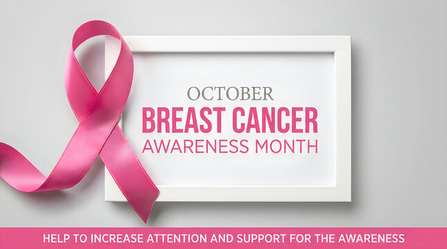 Pink ribbon symbol next to a sign for breast cancer awareness month observed during the month of october