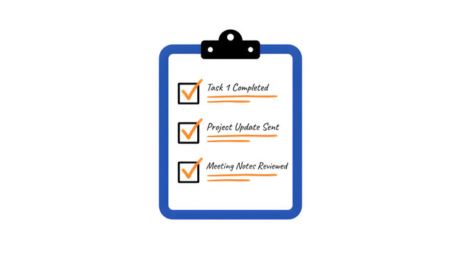 Clipboard with checklist showing completed tasks and project updates PNG Isolated on transparent background