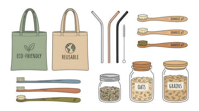 Zero waste lifestyle items collection. Eco friendly products for sustainable living.