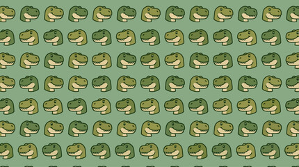 Seamless pattern with cute cartoon T-Rex dinosaur heads on green background. © zxnakwkwown
