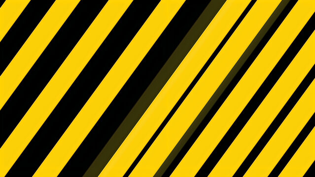Bright yellow and black diagonal warning stripes pattern for industrial safety signage and construction site hazard alert background texture
