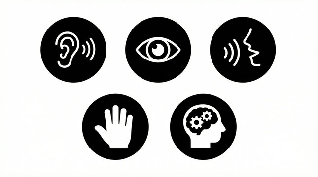 Accessibility Icon Set for Hearing, Vision, Speech, Hand and Cognition