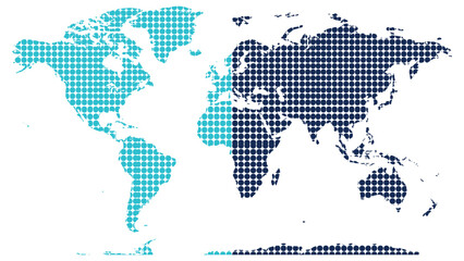 Two tone dotted world map in turquoise and navy blue - duotone halftone earth map vector split at Atlantic for global business and international design © NaeemurRahman