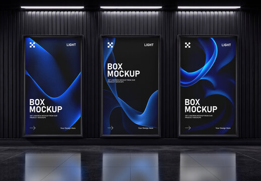 Triple Outdoor Lightbox Billboard Mockup