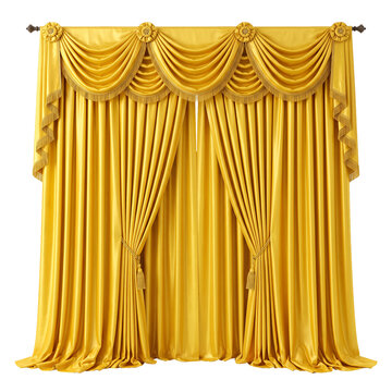 Luxury mustard yellow curtains with ornate valance and tassels window treatment interior desi