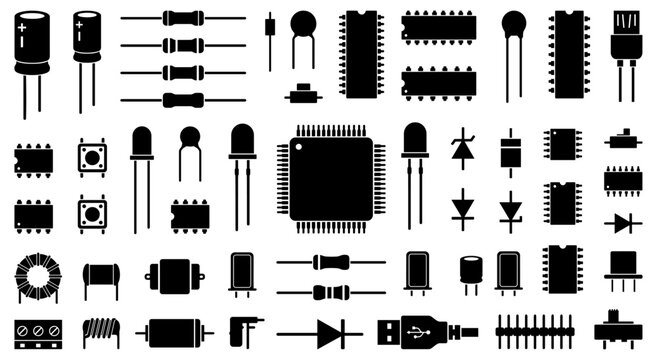 Electronic component set with microchip resistor capacitor transistor