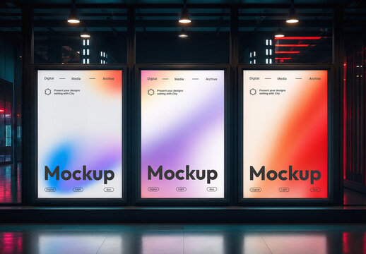 Triple Lightbox Advertising Poster Mockup