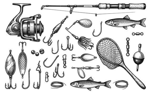 Fishing tackle set with rod reel lure net hook line float bait fish