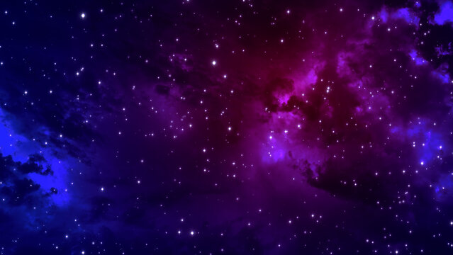 Purple Nebula Deep Space with Stars Twinkle , Cosmic Starfield for Videos, Presentations and vertical social media science stream backgrounds