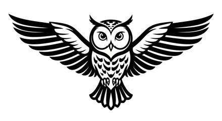 Fototapeta premium Stylized owl in flight black and white vector illustration