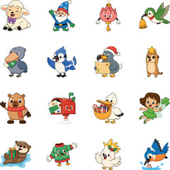 Festive gnomes, birds, woodland animals, candles, fairies, reptiles, mail characters, capybaras, and Christmas wildlife illustrated in a cheerful flat vector style.   © SmashingStocks