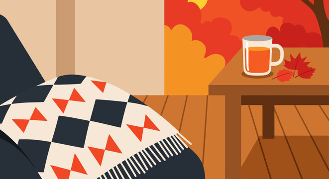 Cozy blanket with geometric pattern draped over an armchair at home