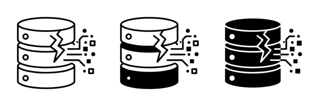 Database Corruption Icons: Broken Data Storage, System Failure, Digital Breach