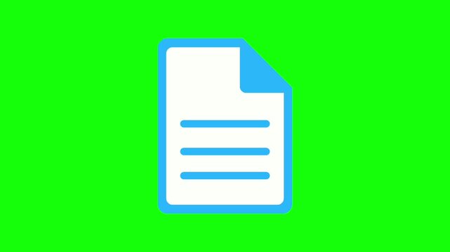 Blue Document File Paper Page Text Data Sheet Note Report Icon Animation on Green Screen Background