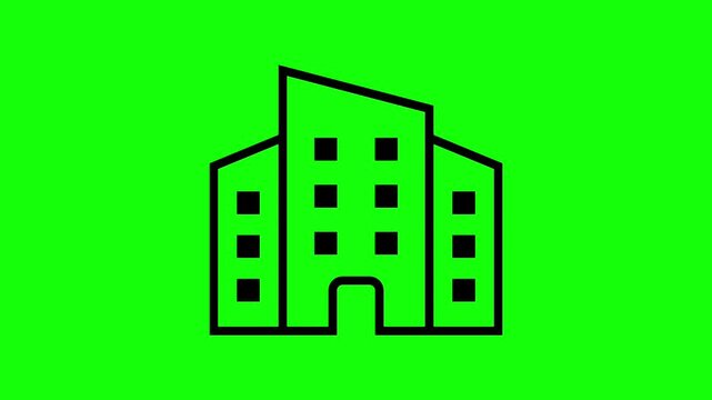 Black City Buildings Corporate Real Estate Line Icon Animation on Green Screen Background