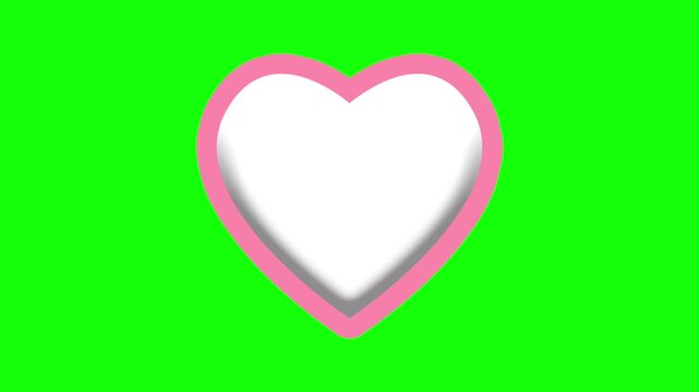 Pink Border White Heart Shape Love Romance Valentine Icon Animation on Green Screen Background