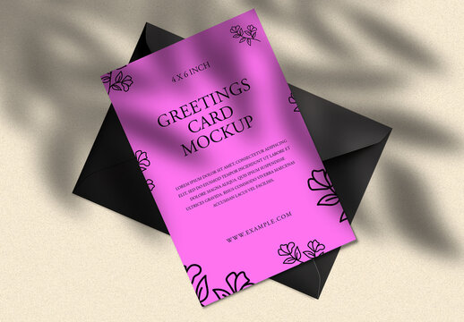Greeting Card Mockup with Envelope Realistic Stationery Template