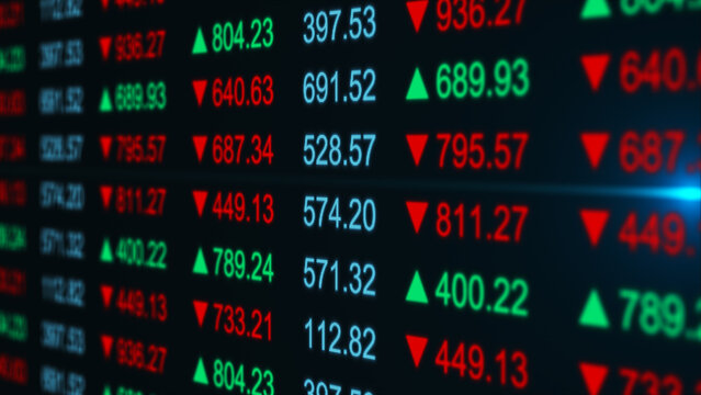Value arrow light flare and numbers of data price moving plus and minus financial stock economy market screen display investment trading real time