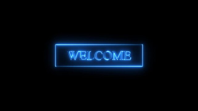 wellcome neon light text on brick wall background motion animation. Neon wellcome text on black background.