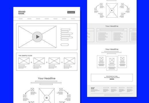 Modern Landing Page Website Wireframe UI Kit Template for Responsive Web Design