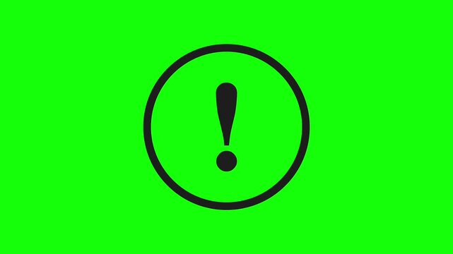 Black Exclamation Mark Warning Circle Line Icon Animation on Green Screen Background