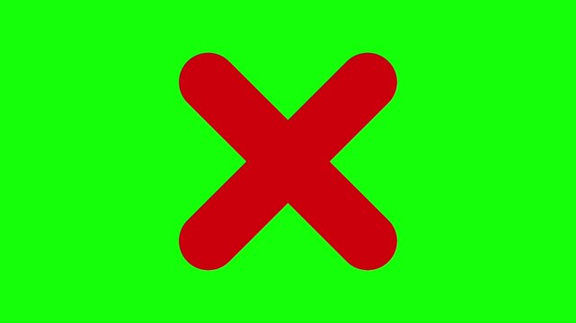 Red Cross Mark Close Icon Animation on Green Screen Background