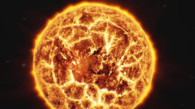 Zoom out Cinematic Revealing Glowing Full Crack Sun Star with Burning Plasma Surface for Solar Power Concept.