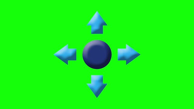 Four Way Multi Directional Arrows Icon Animation on Green Screen Background