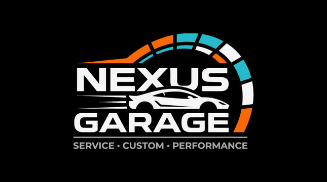 Automotive Speed Logo Design Featuring A Sports Car And Tachometer Graphic Element