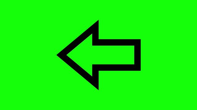 Black Left Arrow Pointer Line Icon Animation on Green Screen Background