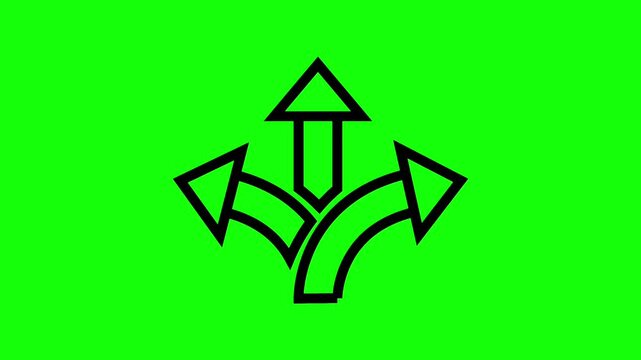 Three Way Split Arrows Line Icon Animation on Green Screen Background