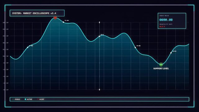 Futuristic digital data graph displaying fluctuations on a dark screen