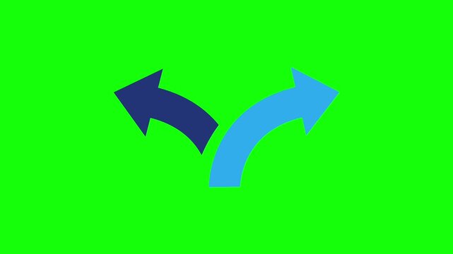 Two Curved Arrows Splitting Left and Right Icon Animation on Green Screen Background