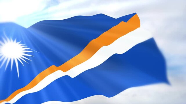 Marshall Islands Flag Seamless Loop 4k 60fps on Sky Background